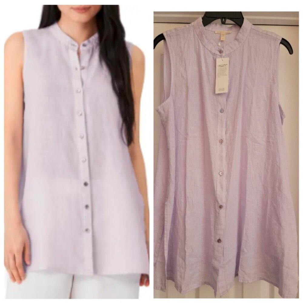 Eileen Fisher Sleeveless Organic Linen Shirt, WISTERIA, Size M, NWT